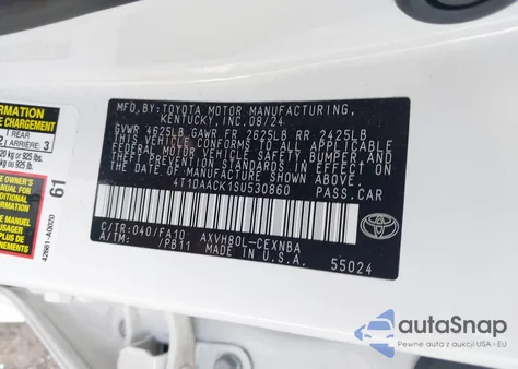 2025 Toyota Camry Le from USA, damaged, VIN 4T1DAACK1SU530860